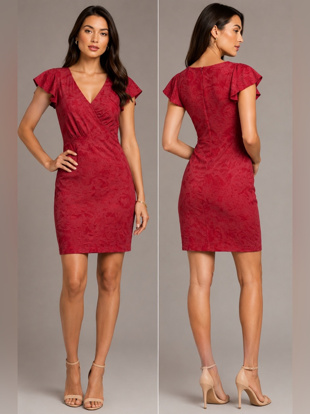 Andrew Marc Red Textured Sheath Dress Stretch Short Sleeve Designer Dress 6